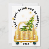 Red Car Kerstmis Brunch Dinner Tree Gold White Kaart (Achterkant)