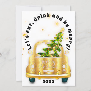 Red Car Kerstmis Brunch Dinner Tree Gold White Kaart
