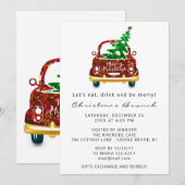 Red Car Kerstmis Brunch Dinner Tree Gold White Kaart (Voorkant / Achterkant)