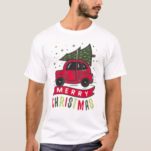 Red Car Merry kerstboom Colorful Funny T-shirt