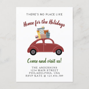 Red Car met cadeauvakantiekerst Aankondigingskaart
