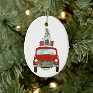 Red Car met kerstcadeaus voor keramisch sieraad Keramisch Ornament