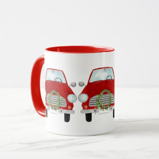 Red Car met Mok met kerstcadeau (Voorkant links)
