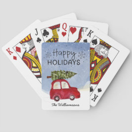 Red Car Prettige feestdagen gepersonaliseerd Pokerkaarten