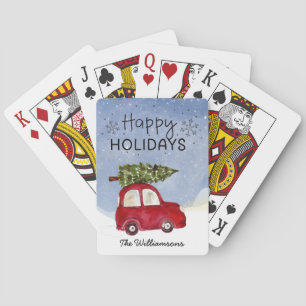 Red Car Prettige feestdagen gepersonaliseerd Pokerkaarten