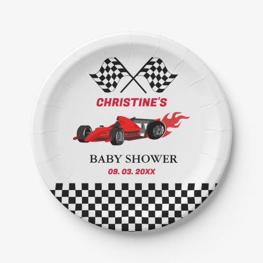 Red Car Race Baby shower Papieren Bordje (Voorkant)