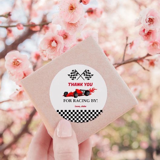 Red Car Race Baby shower Ronde Sticker
