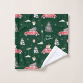 Red Car Winter Pattern Merry kerst Green Bad Handdoek (Wasdoekje)
