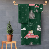 Red Car Winter Pattern Merry kerst Green Bad Handdoek