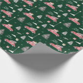 Red Car Winter Pattern Merry kerst Green Cadeaupapier (Hoek)