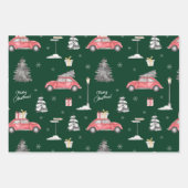 Red Car Winter Pattern Merry kerst Green Inpakpapier Vel (Voorkant 3)