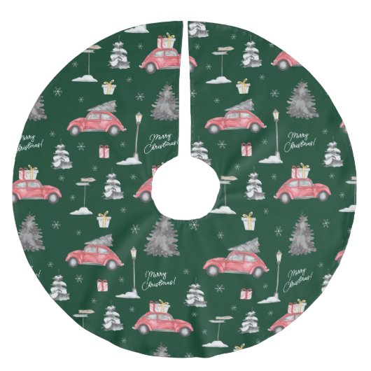 Red Car Winter Pattern Merry kerst Green Kerstboom Rok (Voorkant)