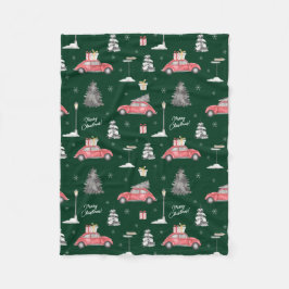 Red Car Winter Pattern Merry kerst Green Small Fleece Deken