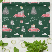Red Car Winter Pattern Merry kerst Green Theedoek (Gevouwen)