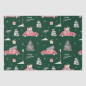 Red Car Winter Pattern Merry kerst Green Tissuepapier (Voorkant)