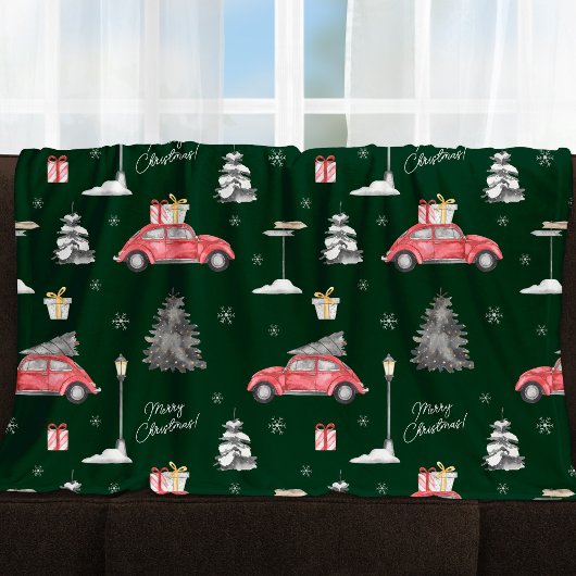 Red Car Winter Pattern Merry kerst Groot Fleece Deken