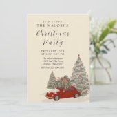 Red Car with Christmas Tree and Festive Winter Pin Kaart (Staand voorkant)