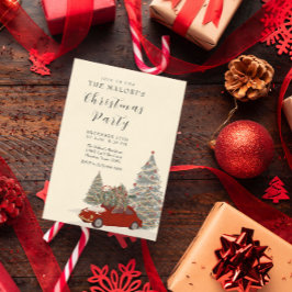 Red Car with Christmas Tree and Festive Winter Pin Kaart