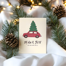 Red Car with Christmas Tree | Minimalist Vintage  Bedankkaart