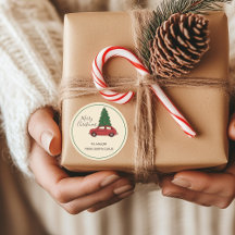 Red Car with Christmas Tree | Minimalist Vintage 