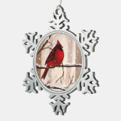 Red Cardianal kerstversiering Tin Sneeuwvlok Ornament (Rechts)