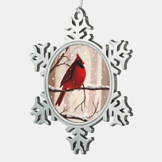 Red Cardianal kerstversiering Tin Sneeuwvlok Ornament (Rechts)