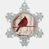 Red Cardianal kerstversiering Tin Sneeuwvlok Ornament (Voorkant)