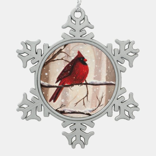 Red Cardianal kerstversiering Tin Sneeuwvlok Ornament (Voorkant)