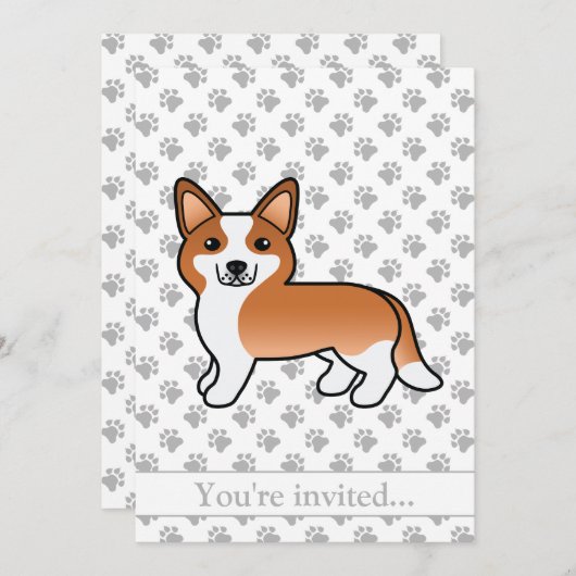 Red Cardigan Welsh Corgi Dog Birthday Party Kaart (Voorkant / Achterkant)