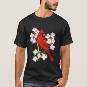 Red Cardinaal Bird Dogwood Flower North Carolina V T-shirt