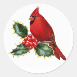 Red Cardinaal Bird en Holly Berry Kerstmis Ronde Sticker