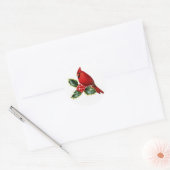 Red Cardinaal Bird en Holly Berry Kerstmis Ronde Sticker (Envelop)