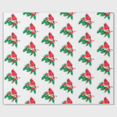 Red Cardinaal Bird op Holly Berry Branch Kerstmis Cadeaupapier (Vlak)