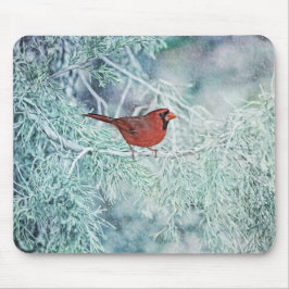 Red Cardinaal Bird Winter Art Muismat