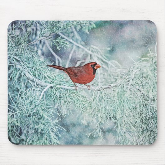 Red Cardinaal Bird Winter Art Muismat (Voorkant)