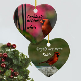 Red Cardinaal Ceramic Memorial Heart Ornament