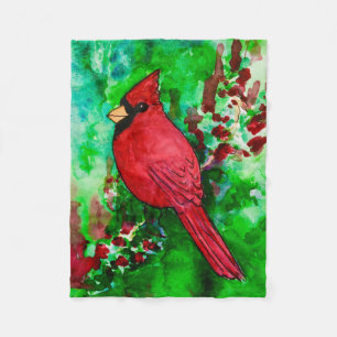 Red Cardinaal Green Forest Waterverf Fleece Deken