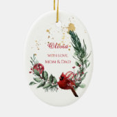 Red Cardinaal Green Leaf Wreath Holiday Keramisch Ornament (Achterkant)