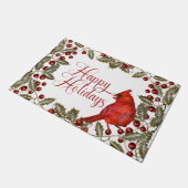 Red Cardinaal Holly en Red Berries Prettige feestd Deurmat (Schuin)