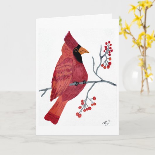 Red Cardinaal Notecard Kaart (Gele Bloem)