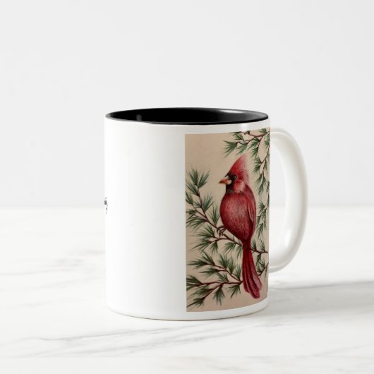 Red Cardinal and Pine Two-Tone Coffee Mug Tweekleurige Koffiemok (Voorkant rechts)
