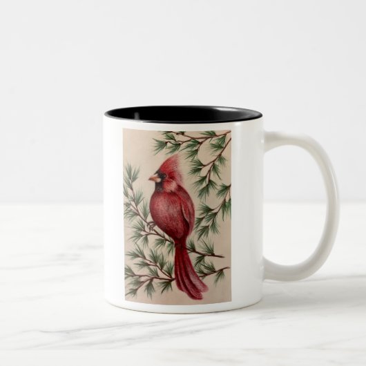 Red Cardinal and Pine Two-Tone Coffee Mug Tweekleurige Koffiemok (Rechts)