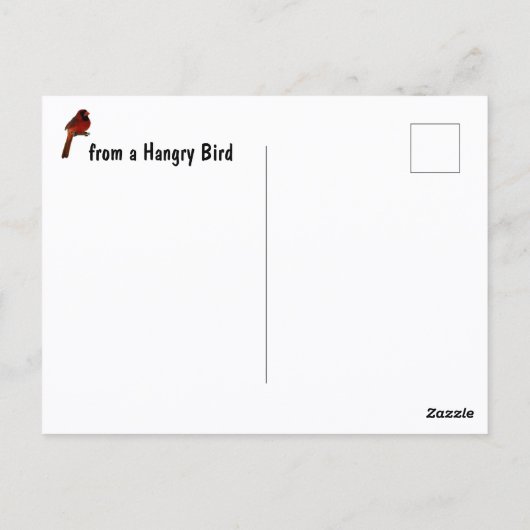 Red Cardinal at Birdfeeder Hangry Bird Briefkaart (Achterkant)