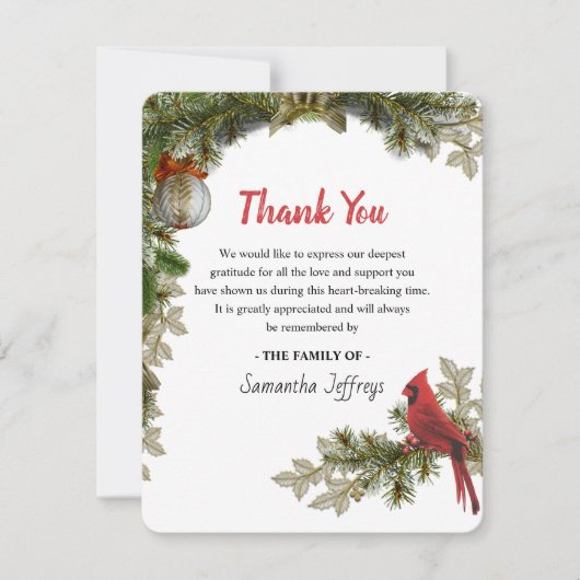 Red Cardinal Bereavement Dank u Nota Bedankkaart (Voorkant)