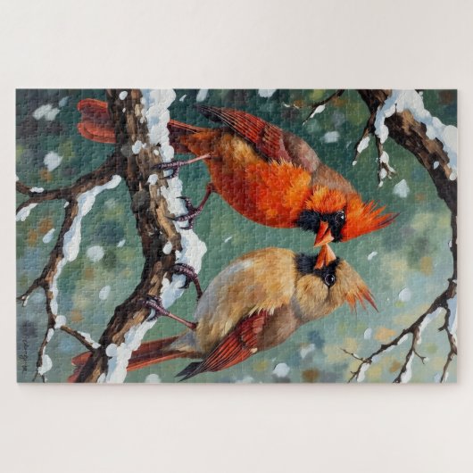 Red Cardinal Bird Couple Valentine's Gift Legpuzzel (Horizontaal)