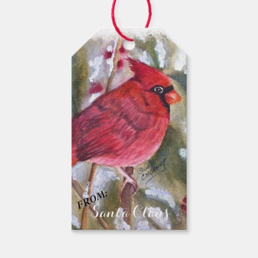 RED CARDINAL BIRD UIT SANTA CLAUS GIFT-LABELS CADEAULABEL (Voorkant)