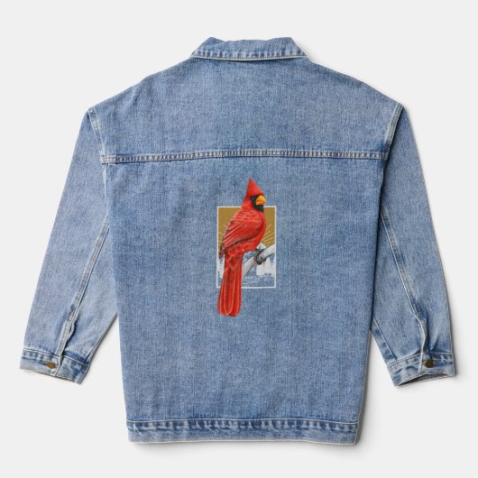 Red Cardinal Bird Watcher Bird Watching Natuur Bir Denim Jacket (Achterkant)