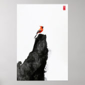 Red Cardinal Bird - Zen Ink Wash Wall Poster (Voorkant)