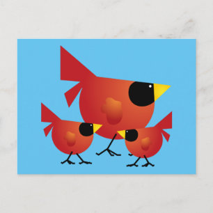 RED CARDINAL BIRDS CARTOON GRAPHICS CUTE HAPPY FAM BRIEFKAART