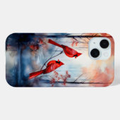 Red Cardinal Birds in a Misty Forest Case-Mate iPhone Case (Achterkant (horizontaal))